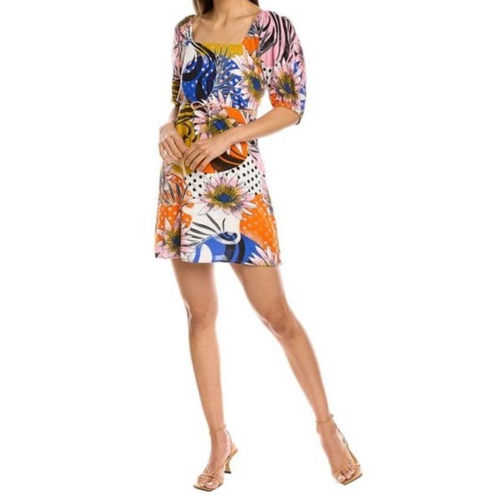 Walter Baker Nina Mini Dress Cutouts Puff Sleeves in Floral Wave Size 4 NWT